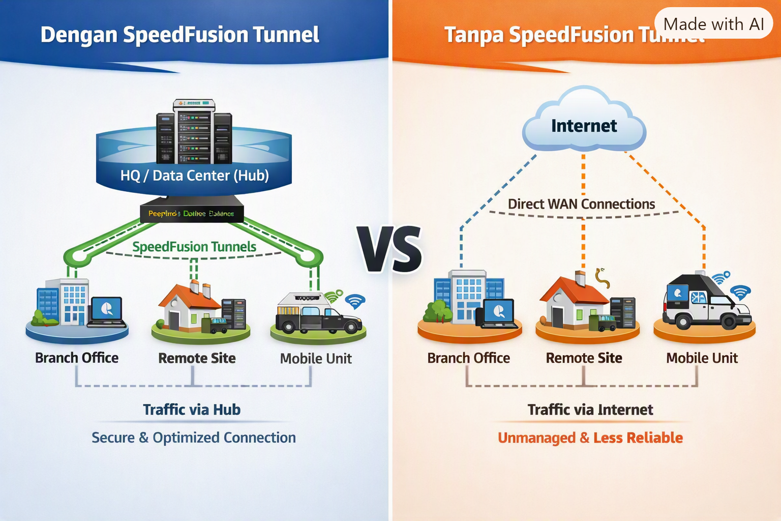Topologi Hub-and-Spoke dengan SpeedFusion Tunne